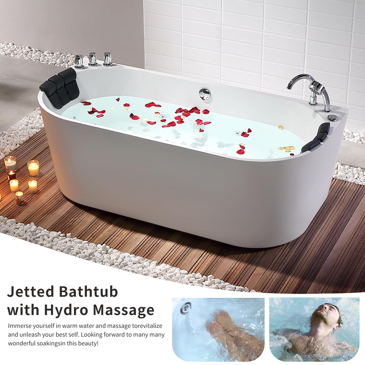 Empava 59" Corner Jetted Bathtub - 2 Person Whirlpool Tub with Heater