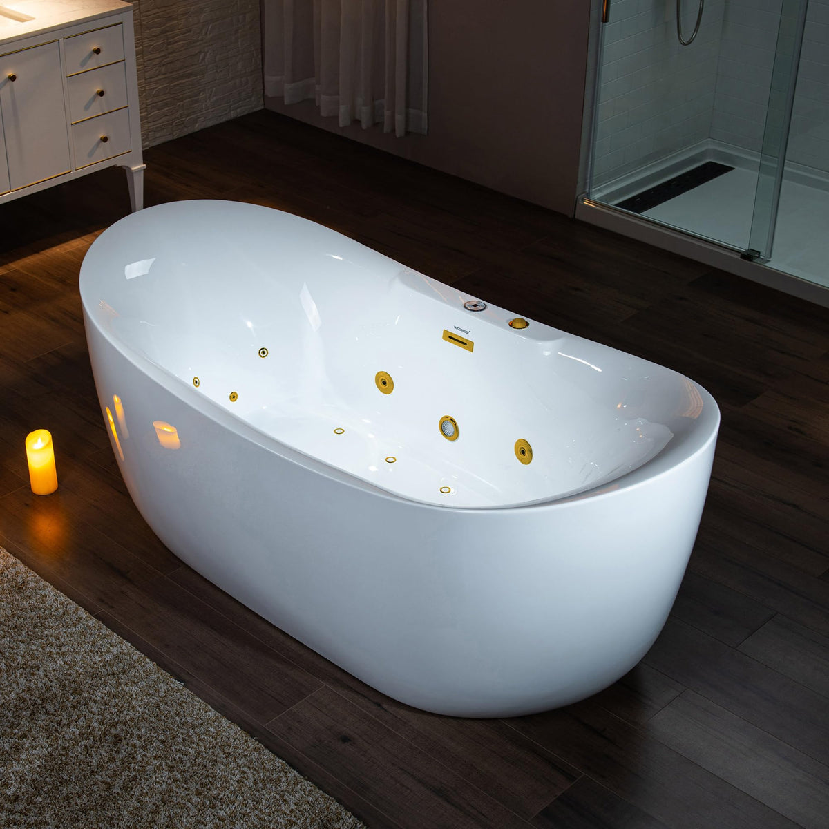WOODBRIDGE 72"Ã35-3/8" Double Slipper Whirlpool&Air, Heated Soaking Bathtub