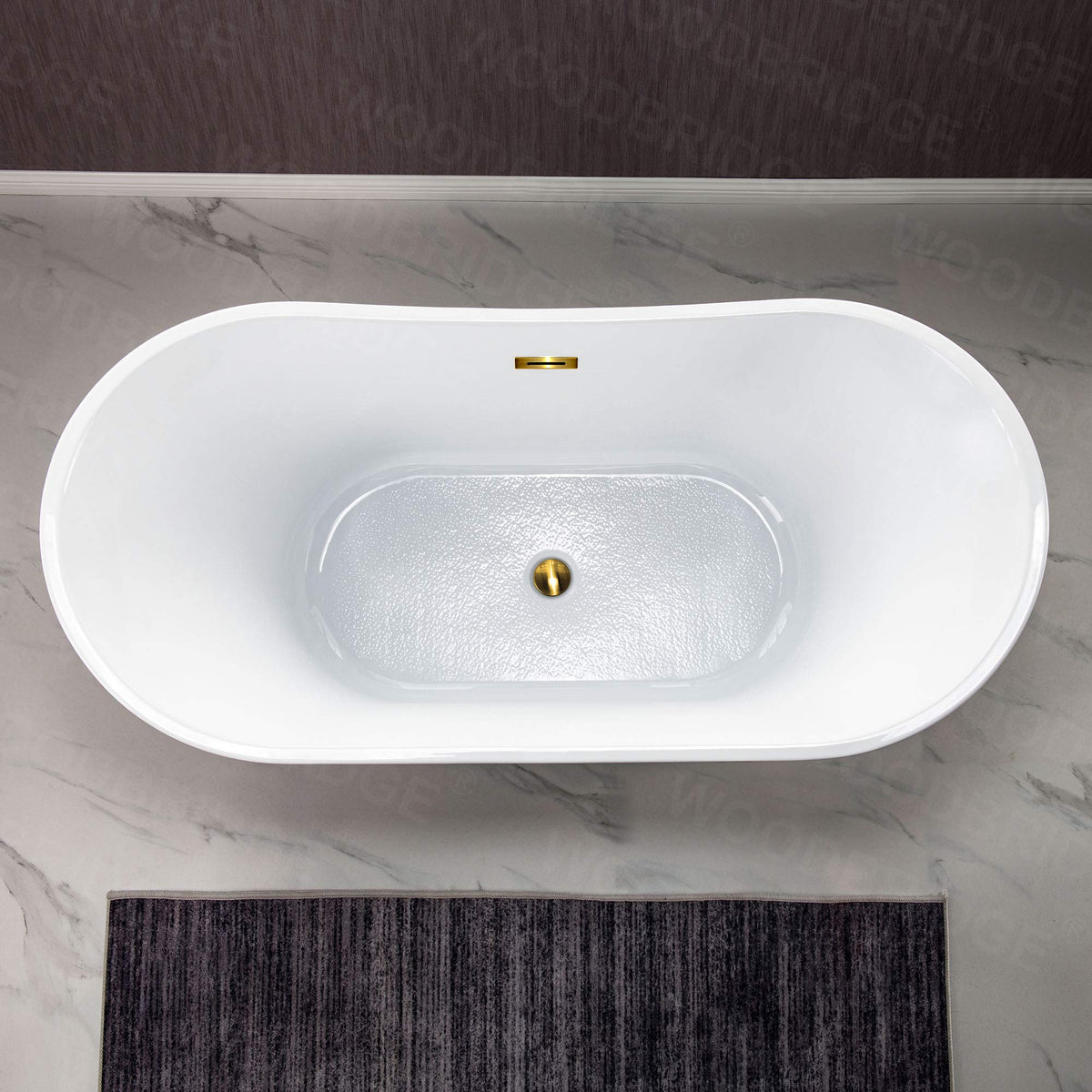 WOODBRIDGE 71" Acrylic Freestanding Bathtub Contemporary Soaking White Tub with Brushed Gold Overflow and Drain,B0017-BG