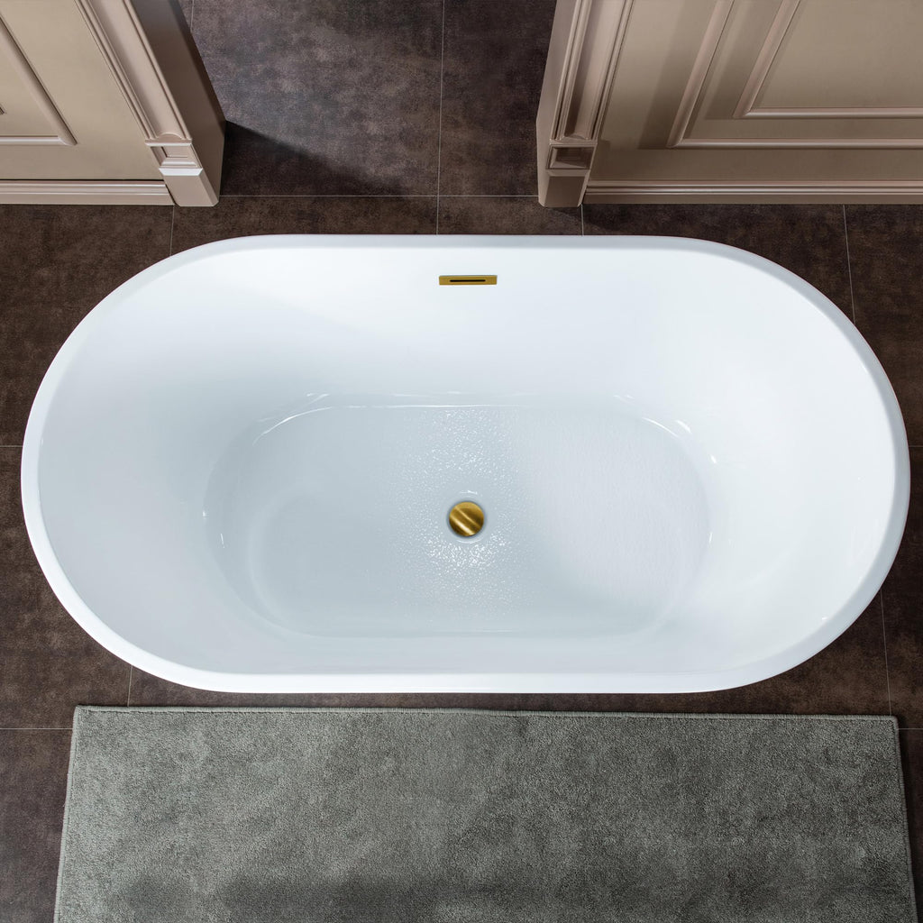 WOODBRIDGE 59" L x 29-1/2" W Freestanding Contemporary Soaking Bathtub with Chrome Drain & Overflow, White, B2514 C