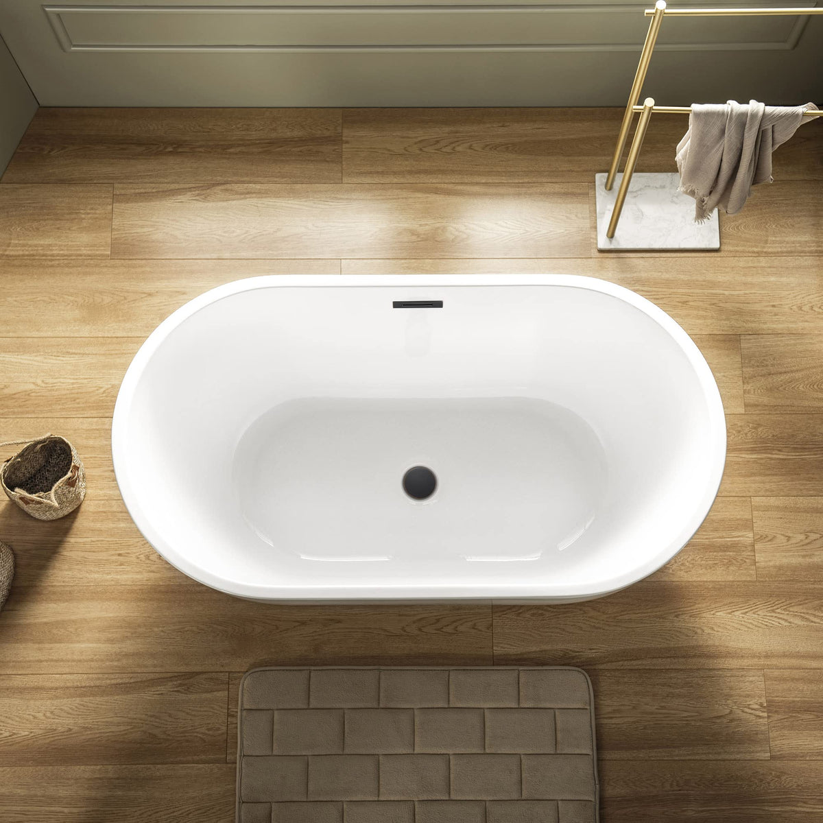 WOODBRIDGE 48" Acrylic Freestanding Bathtub Contemporary Soaking Tub, White Acrylic(Brushed Nickel Drain/Overflow),BTA1703-B/N-Drain&O