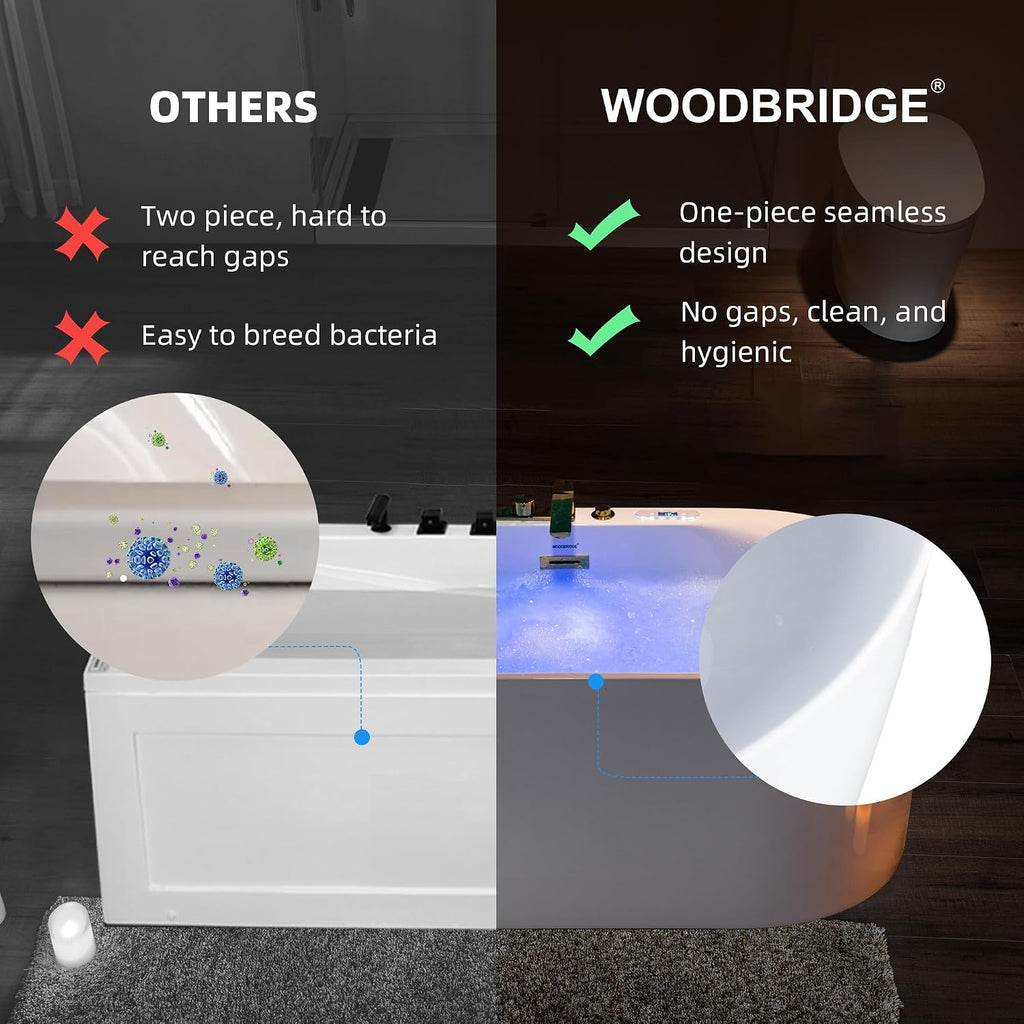 WOODBRIDGE 59"Ã31-1/2" Compact Whirlpool & Air, Heated Bathtub with Faucet