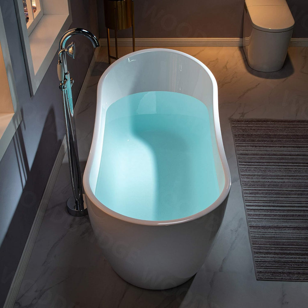 WOODBRIDGE 59" Acrylic Freestanding Bathtub Contemporary Soaking White Tub with Brushed Nickel Overflow and Drainï¼B-1530 -B/N-Drain &O