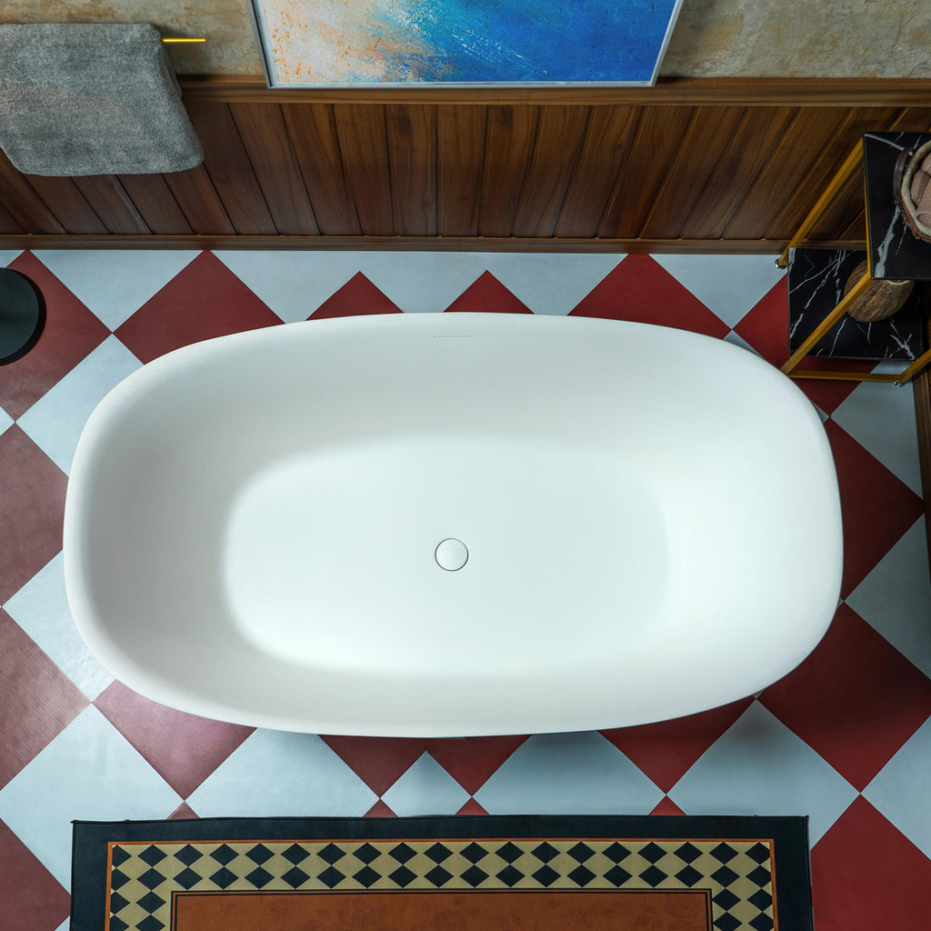 WOODBRIDGE 55 in. x 31.5 in. Stone Resin Luxury Contemporary Solid Surface Freestanding Bathtub in Matte White