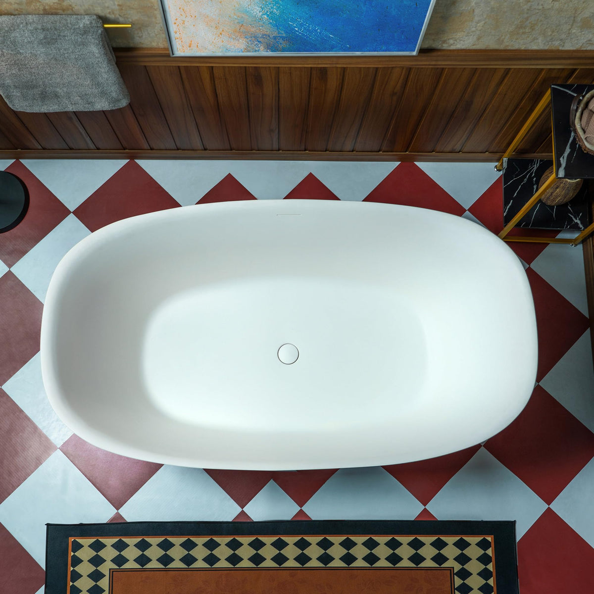WOODBRIDGE 55 in. x 31.5 in. Stone Resin Luxury Contemporary Solid Surface Freestanding Bathtub in Matte White