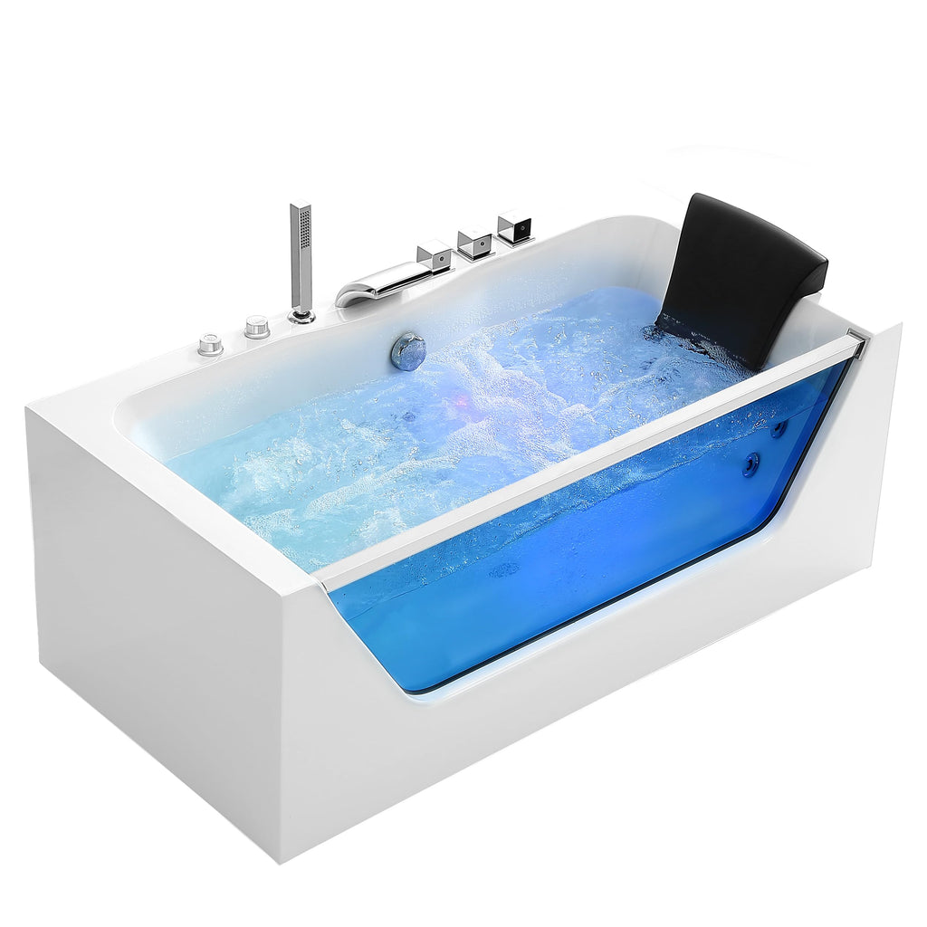 Empava 59" Corner Jetted Bathtub - 2 Person Whirlpool Tub with Heater