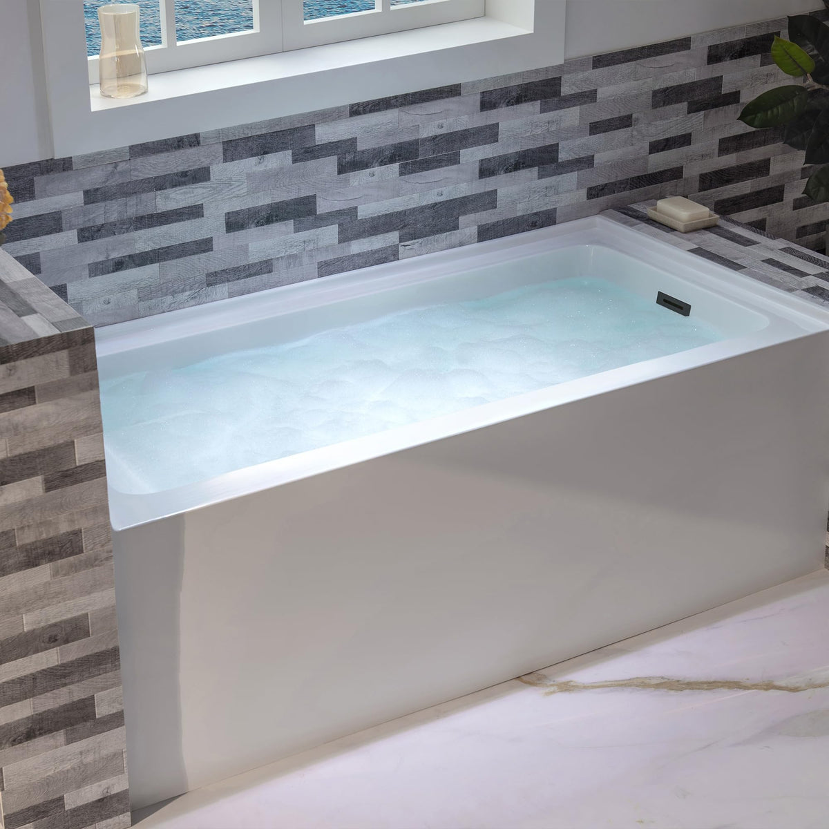 WOODBRIDGE 60" Acrylic Rectangular Alcove Soaking Bathtub in White with Left Drain, Brushed Nickel pop-up Drain Included, LB428-L