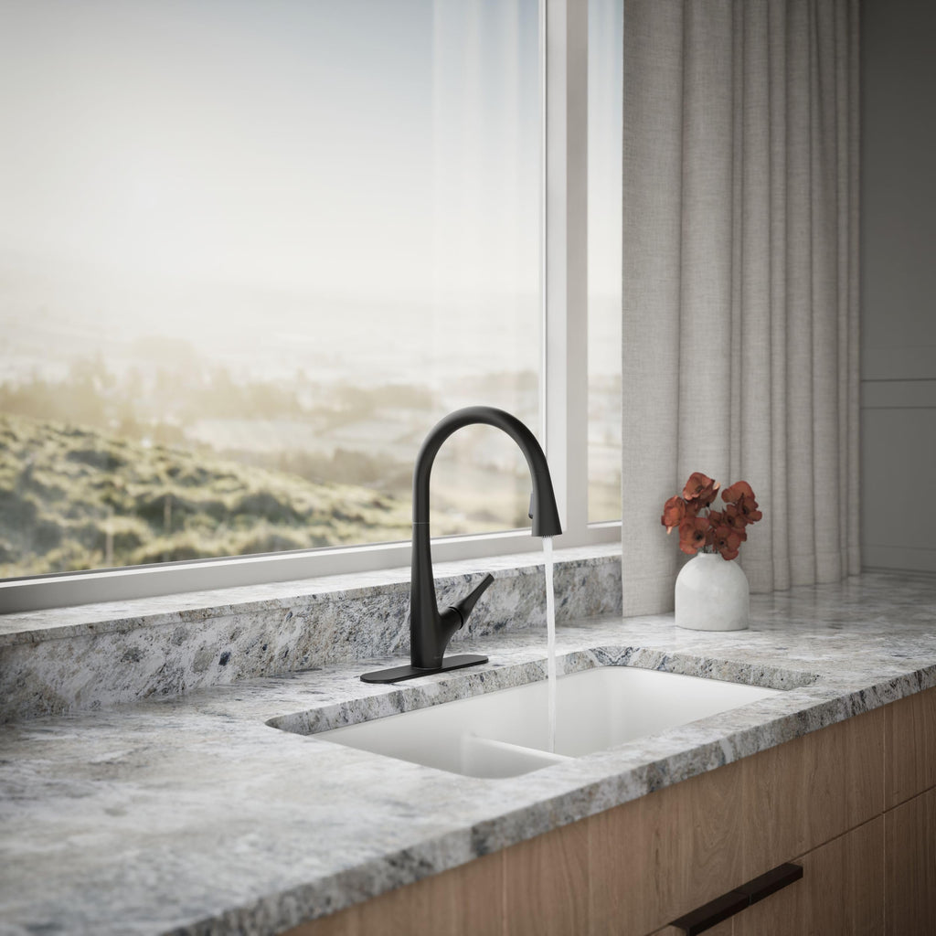 KOHLER R43210-VS Bevinâ¢ Kitchen Sink Faucet with Pull Down Sprayer, Two-Function Sprayhead Kitchen Faucets, 1.5 GPM, Vibrant Stainless