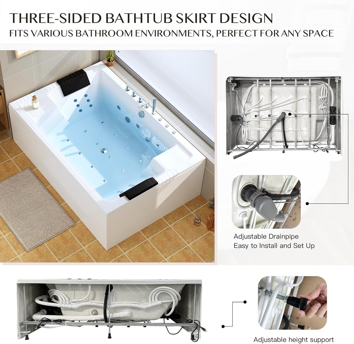 71 x 47-Inch Two-Person Whirlpool Bathtub - 30 Jets