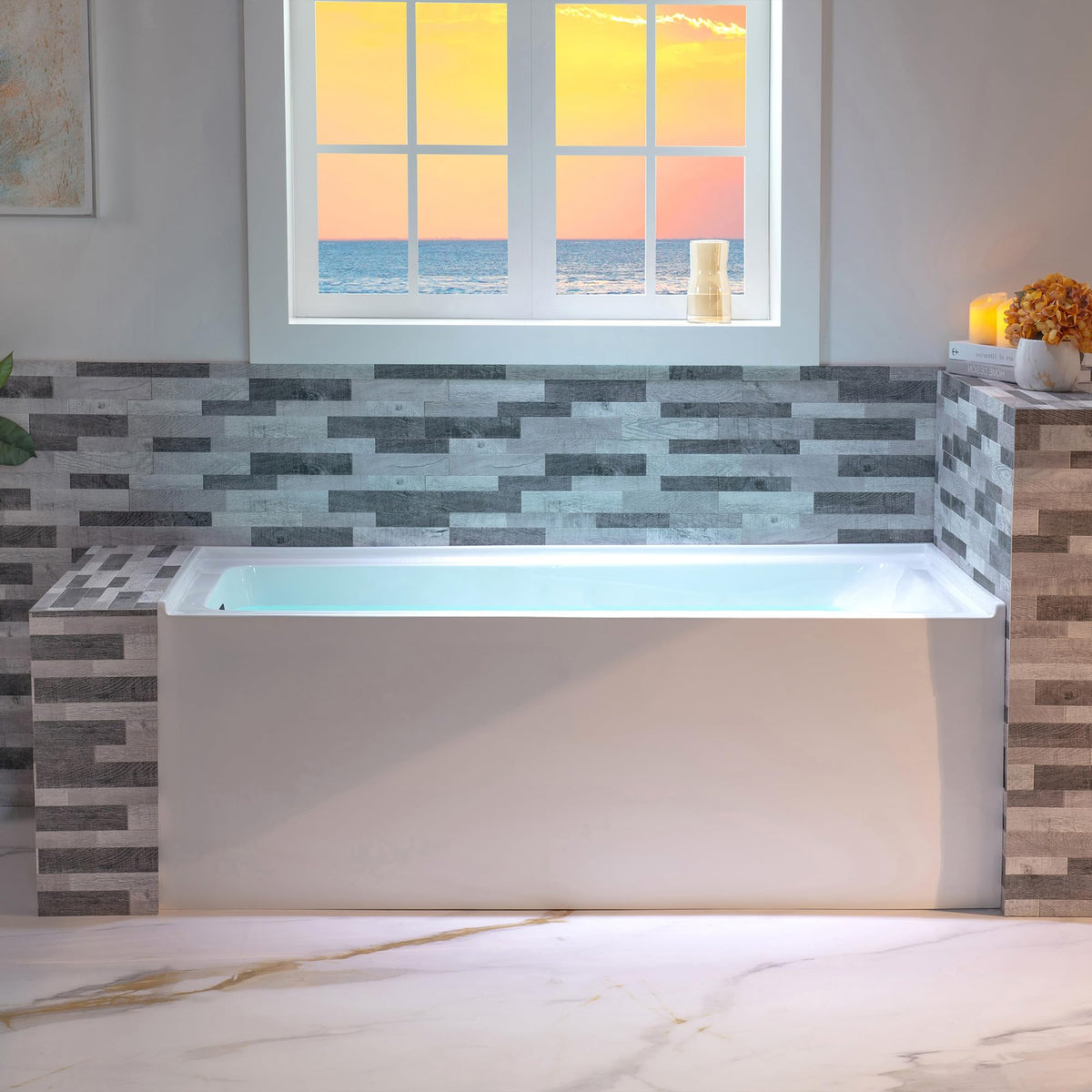 WOODBRIDGE 60" Acrylic Rectangular Alcove Soaking Bathtub in White with Left Drain, Brushed Nickel pop-up Drain Included, LB428-L