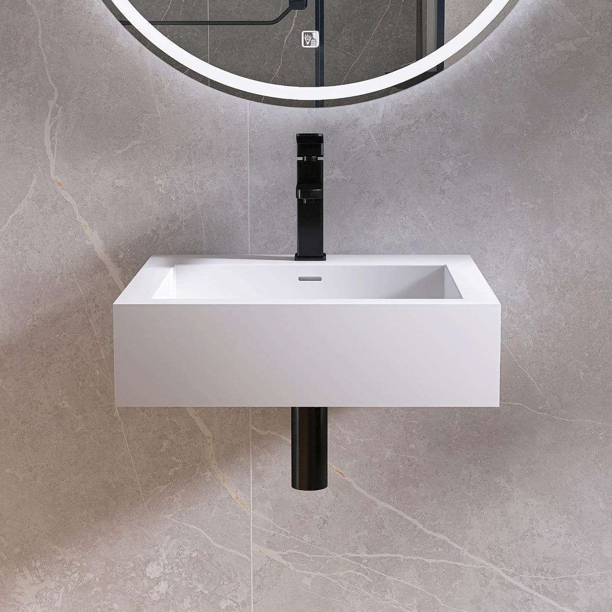 47" Wall Mount Sink, Artificial Stone Bathroom Sink, Single Hole