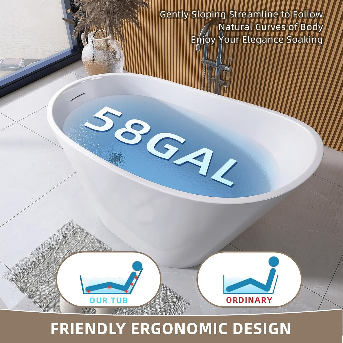 GETPRO Free Standing Tub 51" Deep Soaking Bath Tub, Oval Shape Acrylic Freestanding Bathtub with Integrated Slotted Overflow and Removable Anti-clogging Drain Glossy White