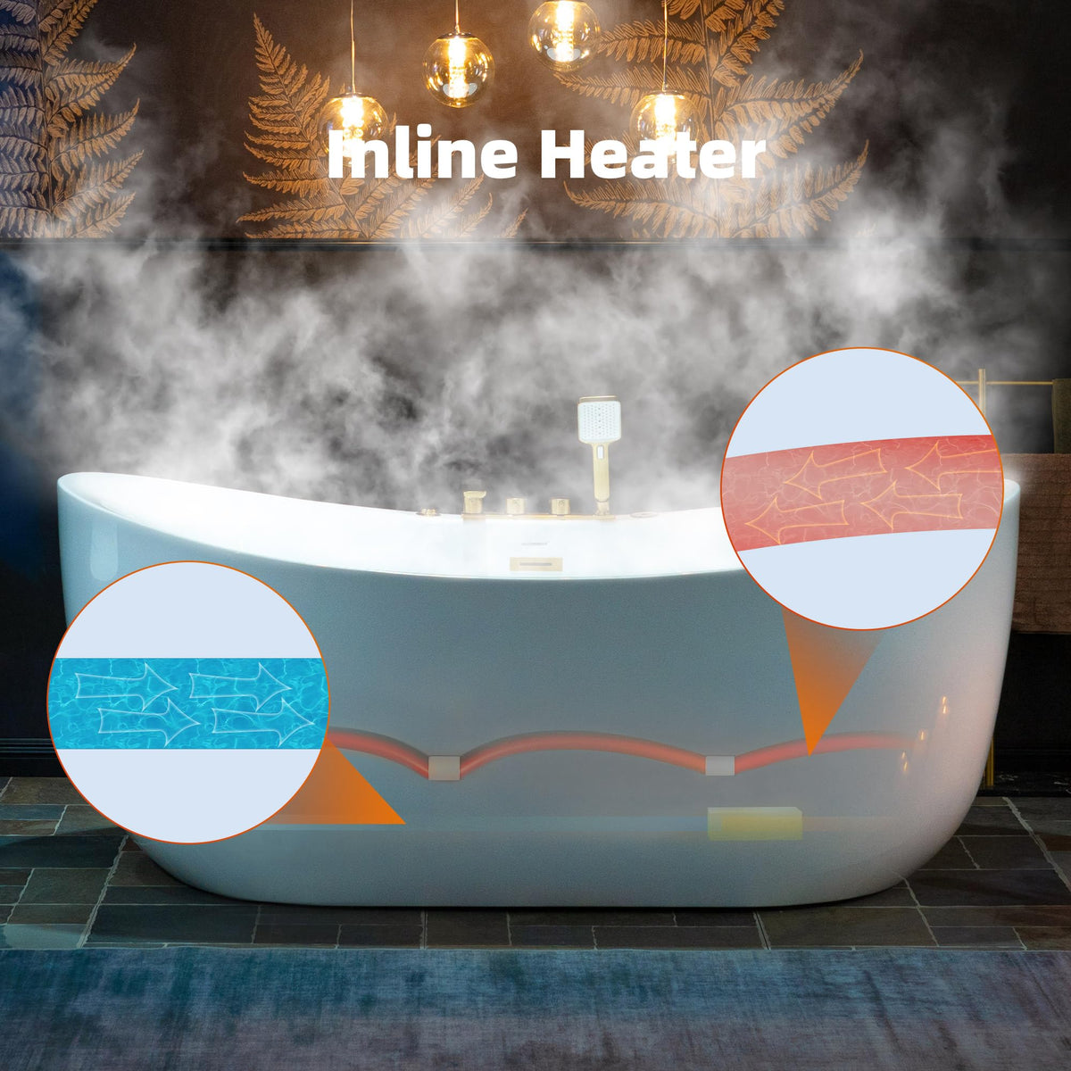 WOODBRIDGE 72"Ã35-3/8" Double Slipper Whirlpool&Air, Heated Soaking Bathtub