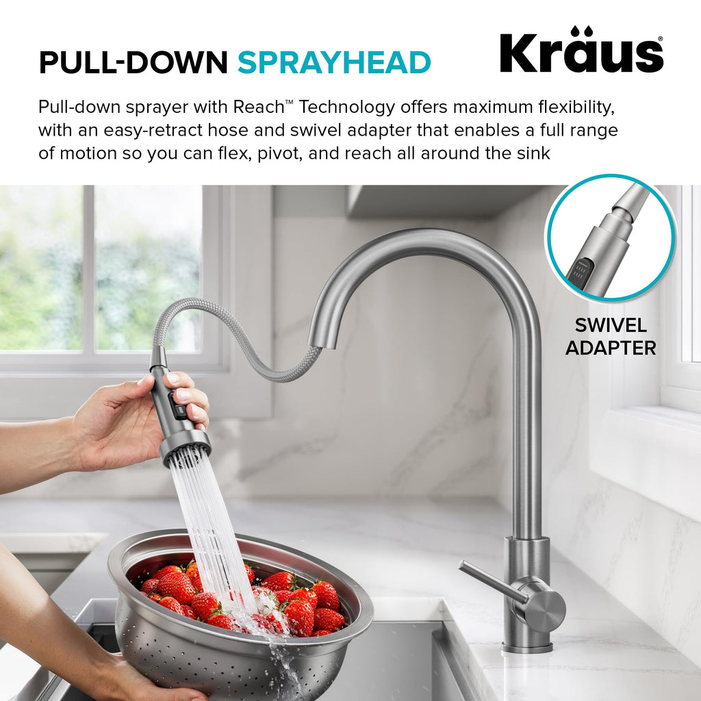 KRAUS Chrome 18.75 in Commercial Pull Down Kitchen Faucet KPF-1610CH