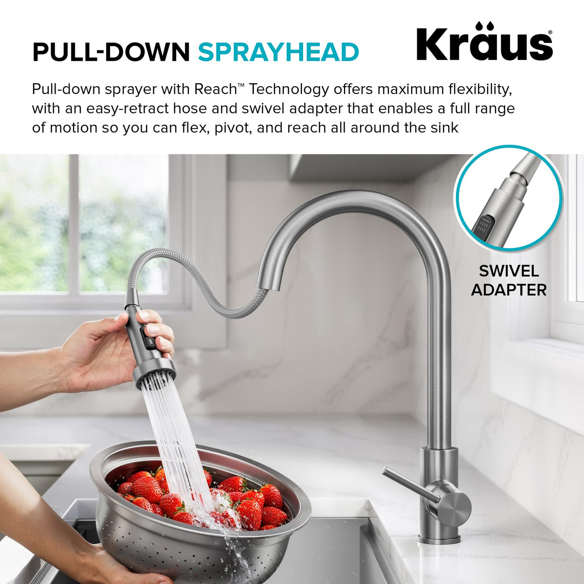 KRAUS Chrome 18.75 in Commercial Pull Down Kitchen Faucet KPF-1610CH