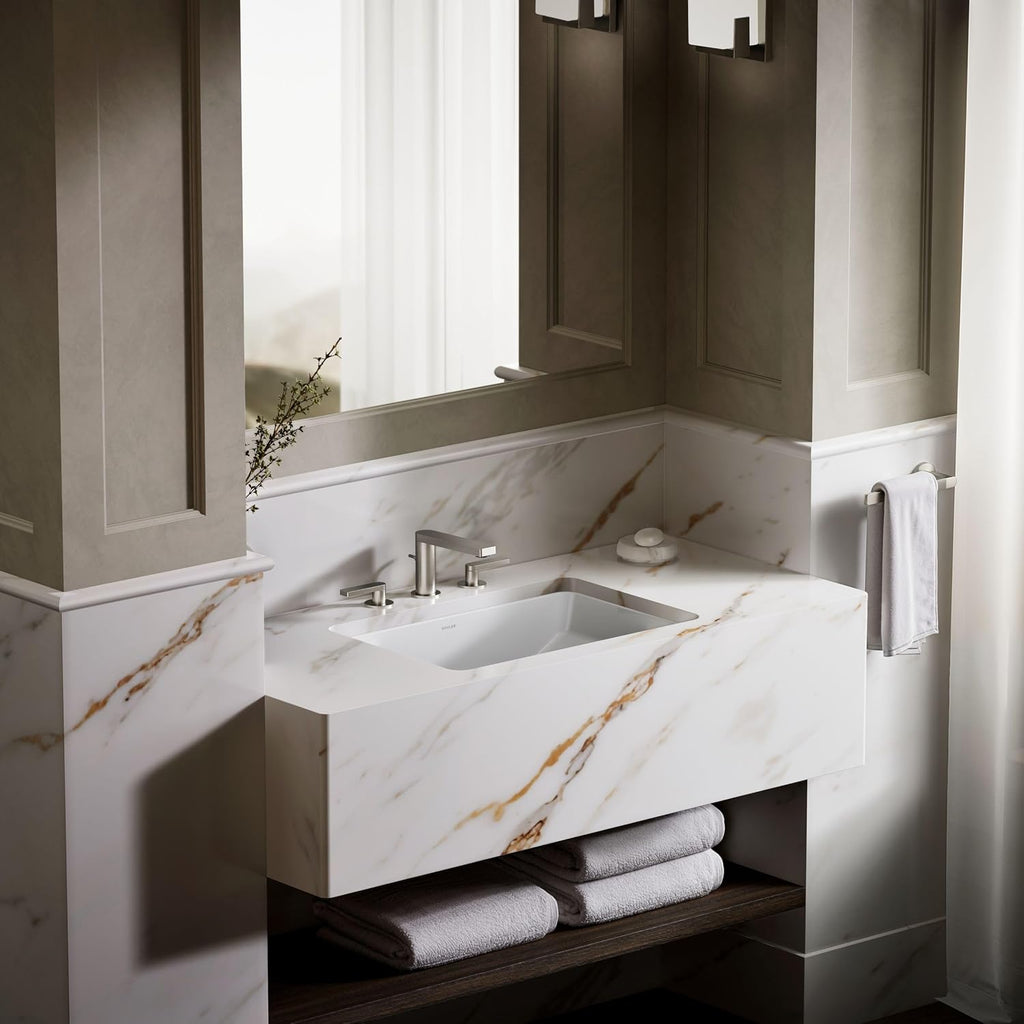 KOHLER 2215-0 Ladena Rectangular Undermount Bathroom Sink Vanity With Curved Bottom, 23-1/4 L x 16-1/4 W, White Bathroom Sinks