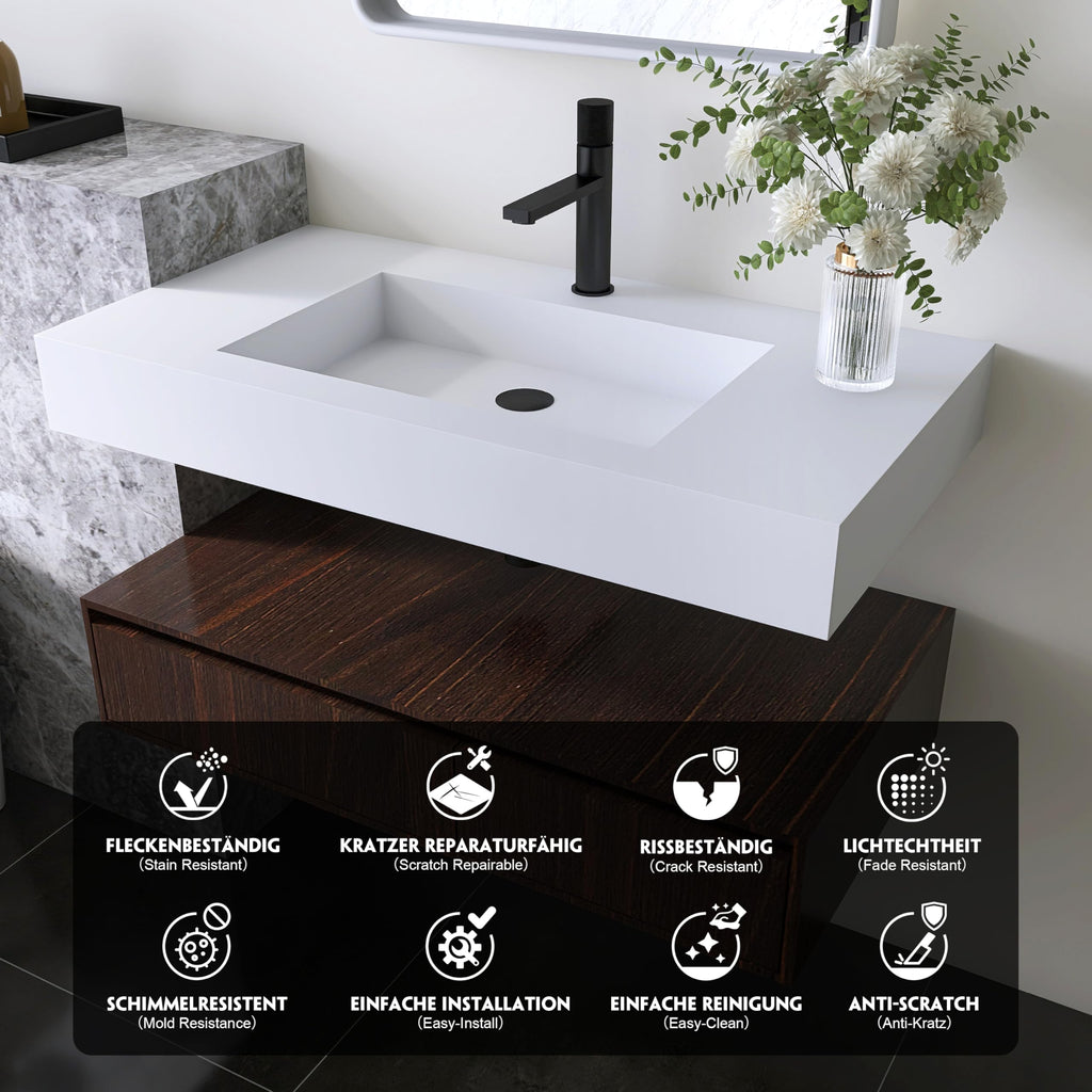 47" Wall Mount Sink, Artificial Stone Bathroom Sink, Single Hole