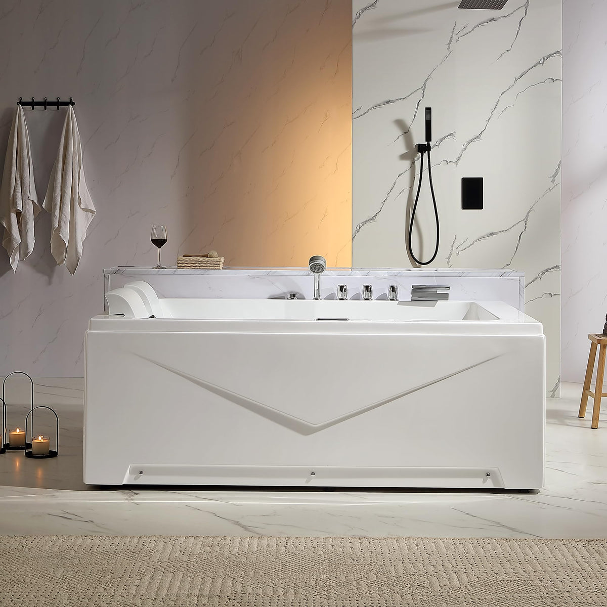 Empava Acrylic Whirlpool Bathtub, 71" Jetted Tub with Healing Chromotherapy