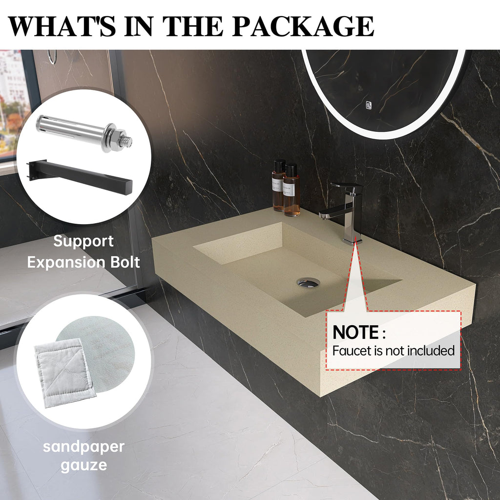 47" Wall Mount Sink, Artificial Stone Bathroom Sink, Single Hole