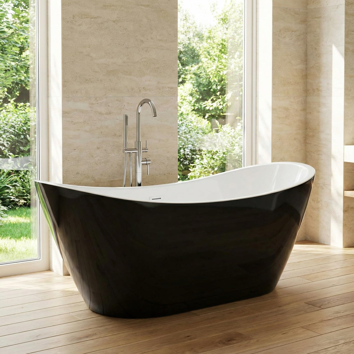 59" Acrylic Freestanding Soaking Bathtub, Deep Ergonomic Design with Lumbar Support, Integrated Overflow Drain, Non-Slip Base,cUPC Certified Modern Bathroom Tub, Easy Installation for Bathroom
