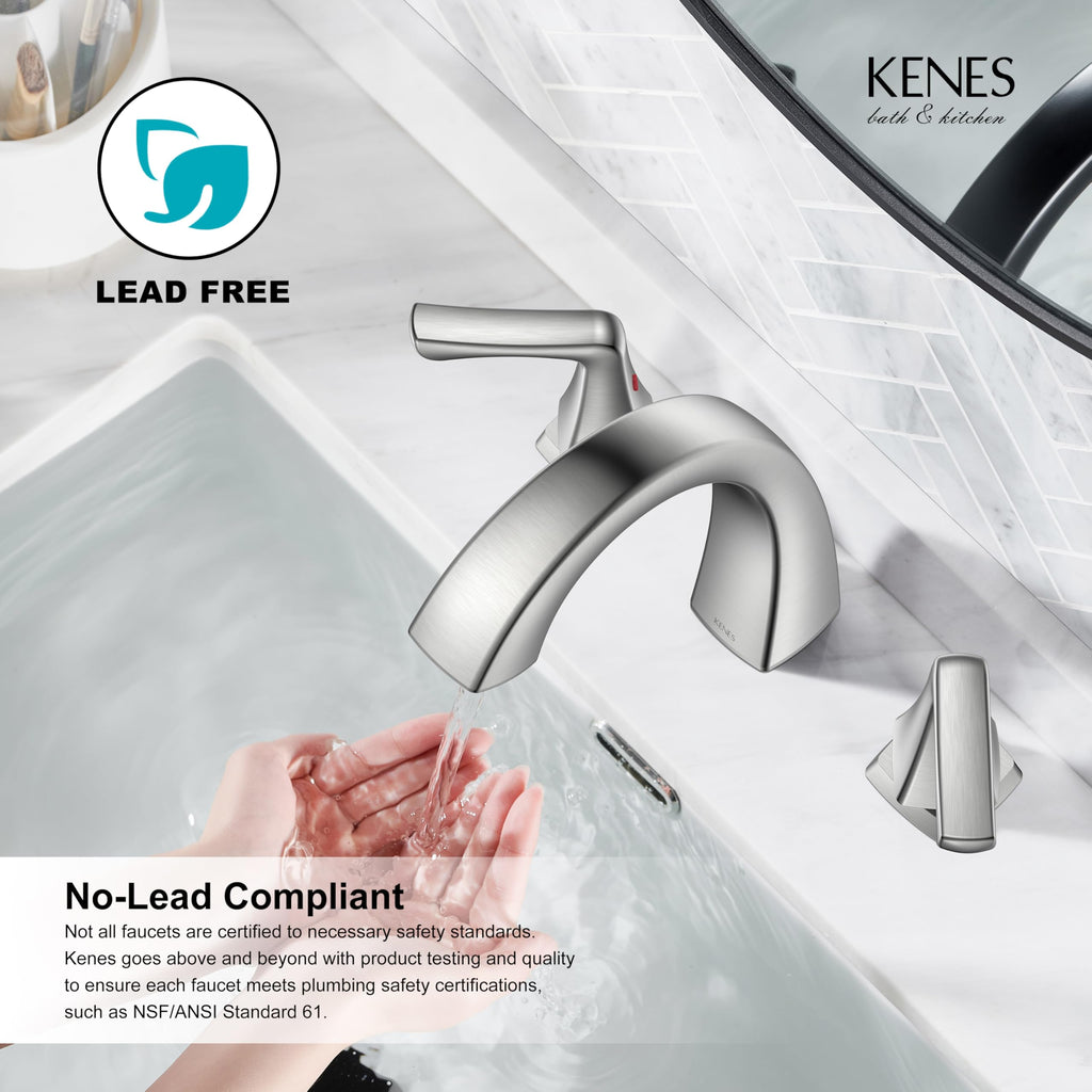 KENES Bathroom Faucets for Sink 3 Hole, Chrome 8 Inch 2 Handle Widespread