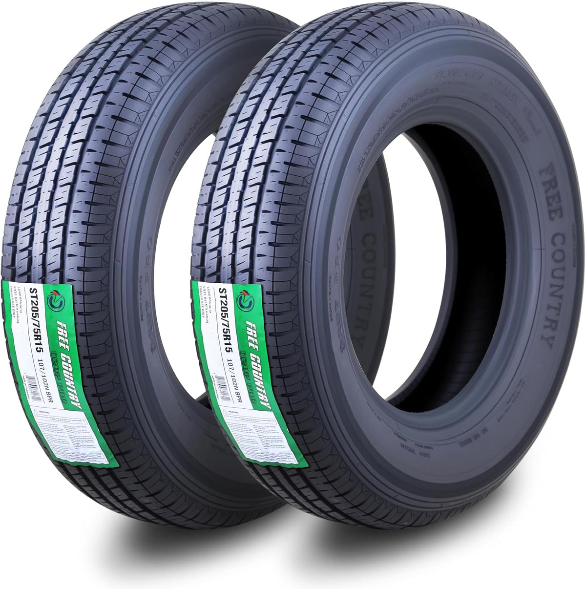Free Country ST205/75R15 Prem Trailer Tires 8PR LR D 107N w/Scuff Guard, S2