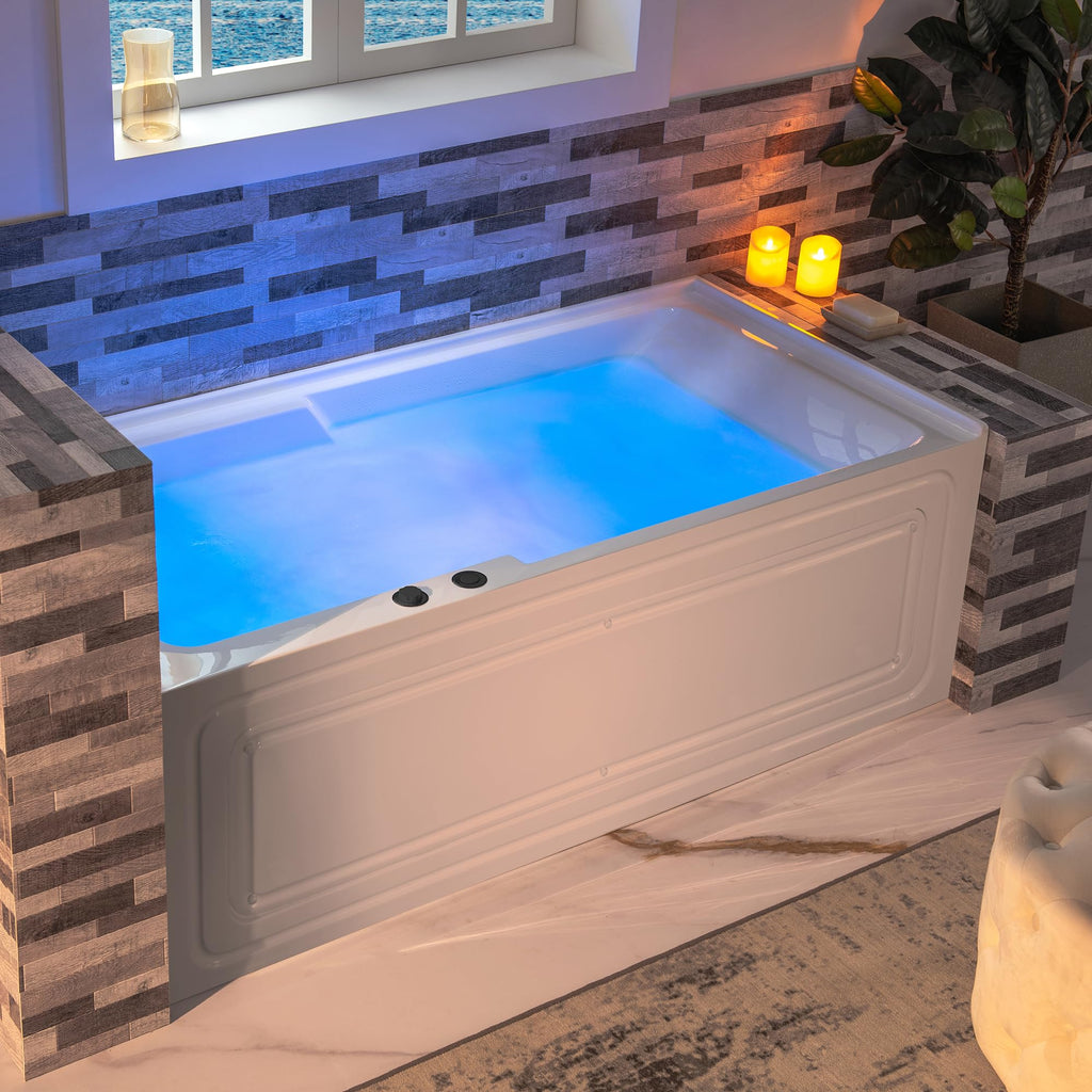 WOODBRIDGE 60" Alcove Acrylic Rectangular Whirlpool Heated Jetted Tub in White with Left Drain, Chrome pop-up Drain Included BS6030L