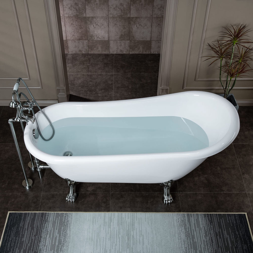 WOODBRIDGE 67" Heavy Duty Acrylic Slipper Clawfoot Bath Tub with Matte Black Feet + Matte Black Drain &Overflow