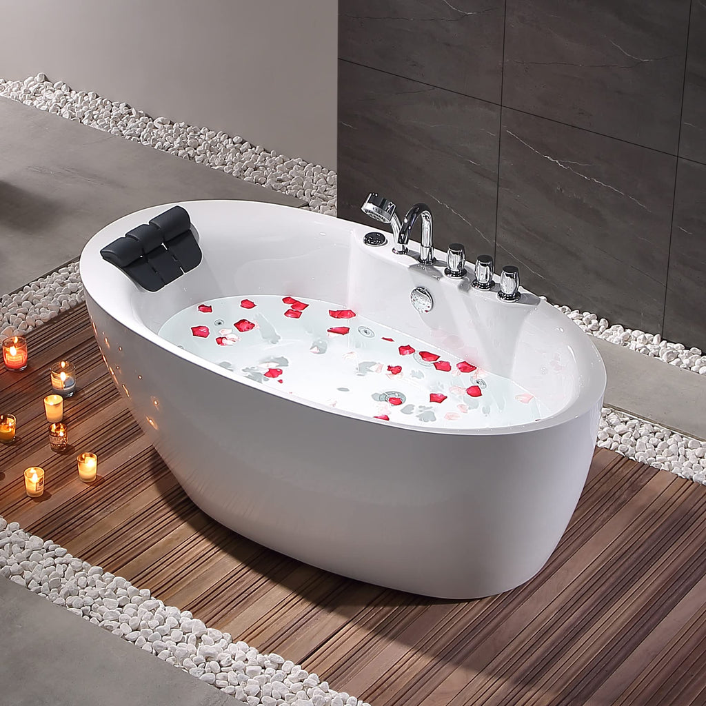 Empava 59" Freestanding Jetted Boat Shaped Whirlpool Bathtub, 8 Jets, ETL