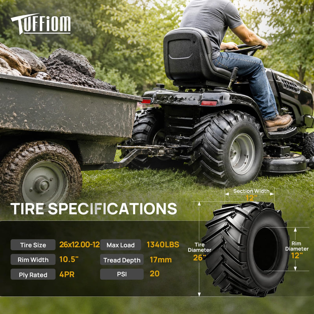 TUFFIOM 20x10.00-8 4PR Lawn Mower Tires Turf Tire Set of 2 for Garden Tractor Riding Lawnmower, Tubeless