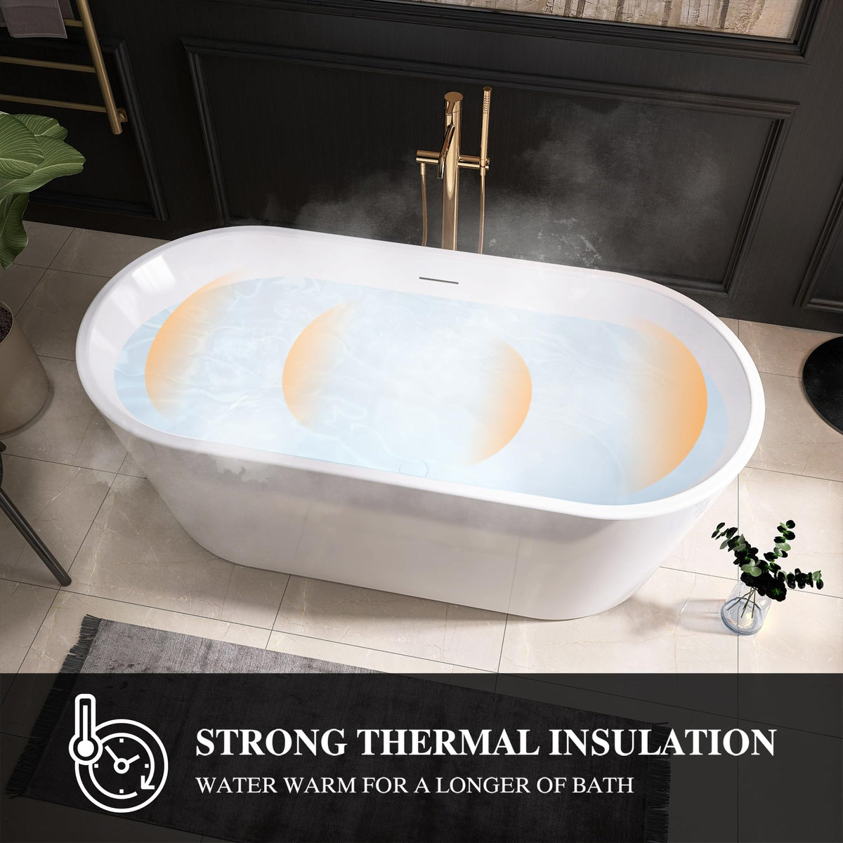 61" Freestanding Bathtubs, Acrylic Soaking Tubs for Adult, Integrated Overflow and Drain, cUPC Certified, Glossy White
