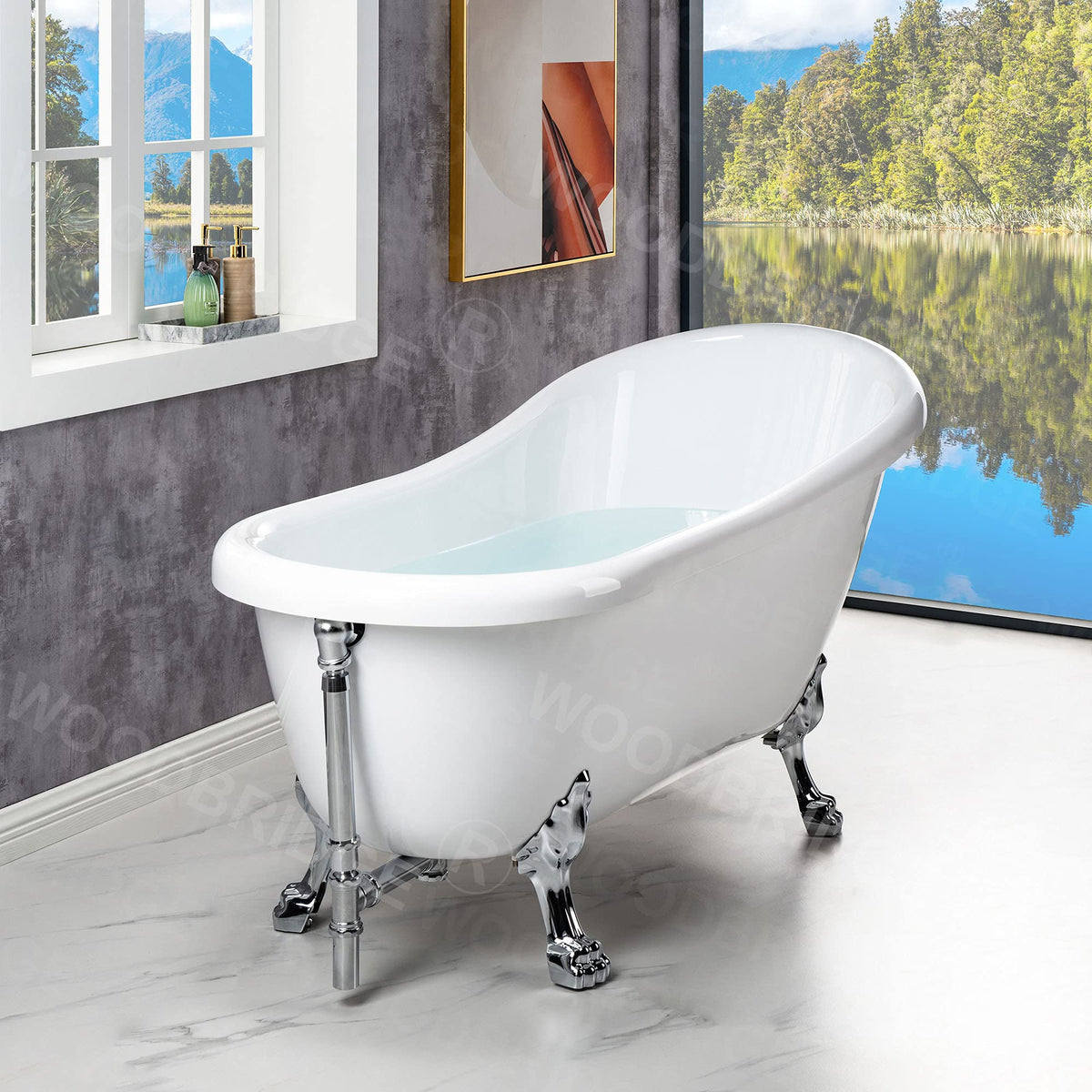 WOODBRIDGE 67" Heavy Duty Acrylic Slipper Clawfoot Bath Tub with Matte Black Feet + Matte Black Drain &Overflow
