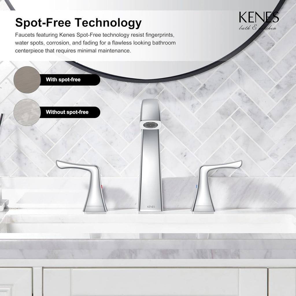 KENES Bathroom Faucets for Sink 3 Hole, Chrome 8 Inch 2 Handle Widespread