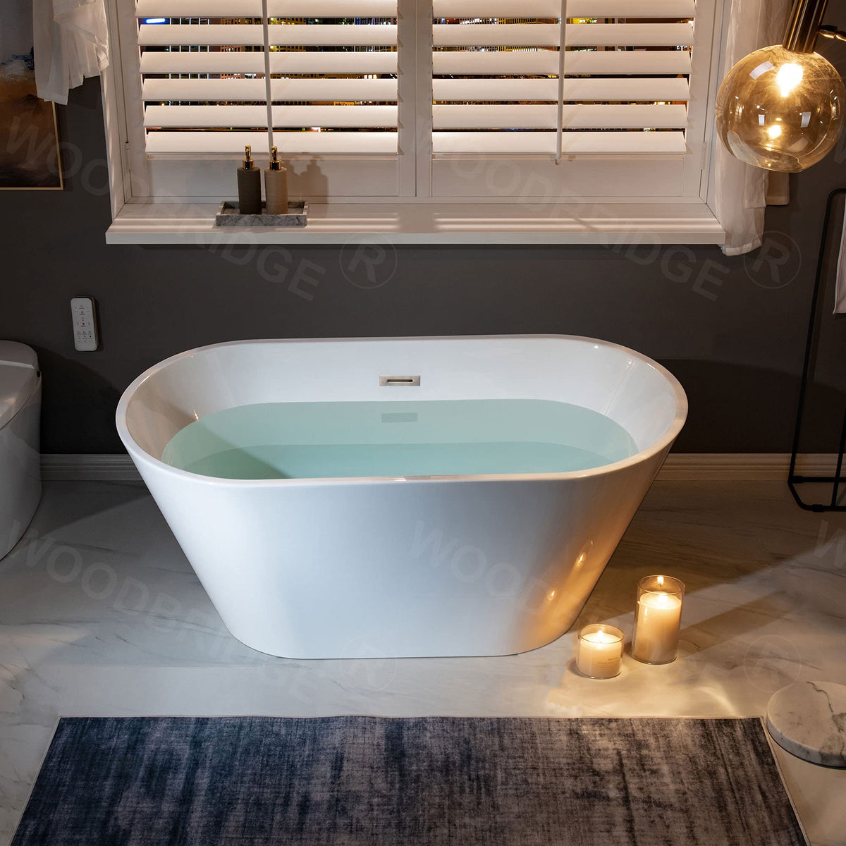 WOODBRIDGE 54" Acrylic Freestanding Bathtub Contemporary Soaking White Tub with Matte Black Overflow and Drain,BTA1702-MB