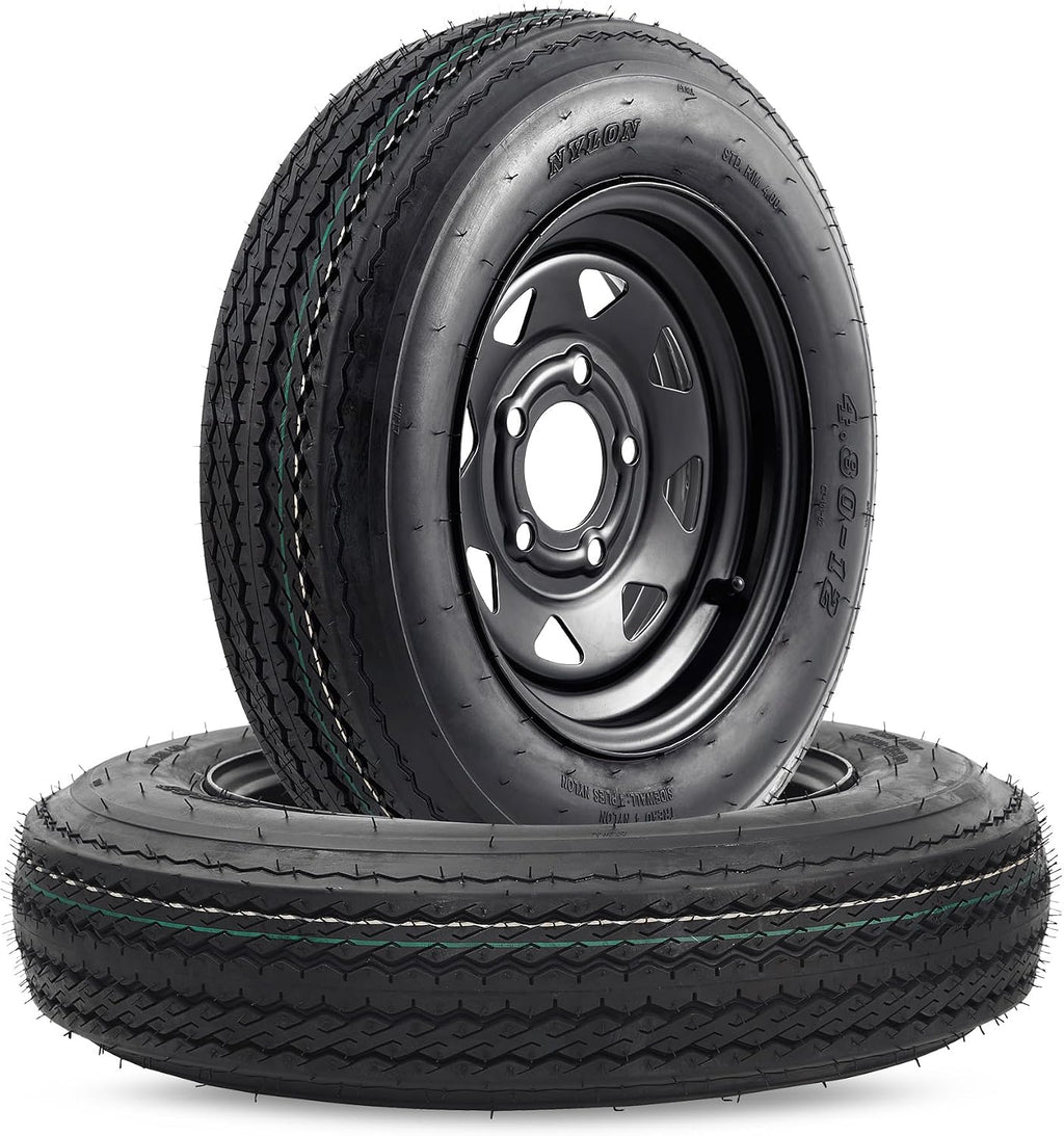 4.80-12 4.80x12 480-12 4.80-12 Trailer Tires with 12 in Rims, 5 Lug on 4.5 in, Load Range C, 6PR, Black