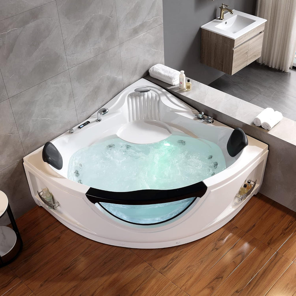 Empava 59" Corner Jetted Bathtub - 2 Person Whirlpool Tub with Heater