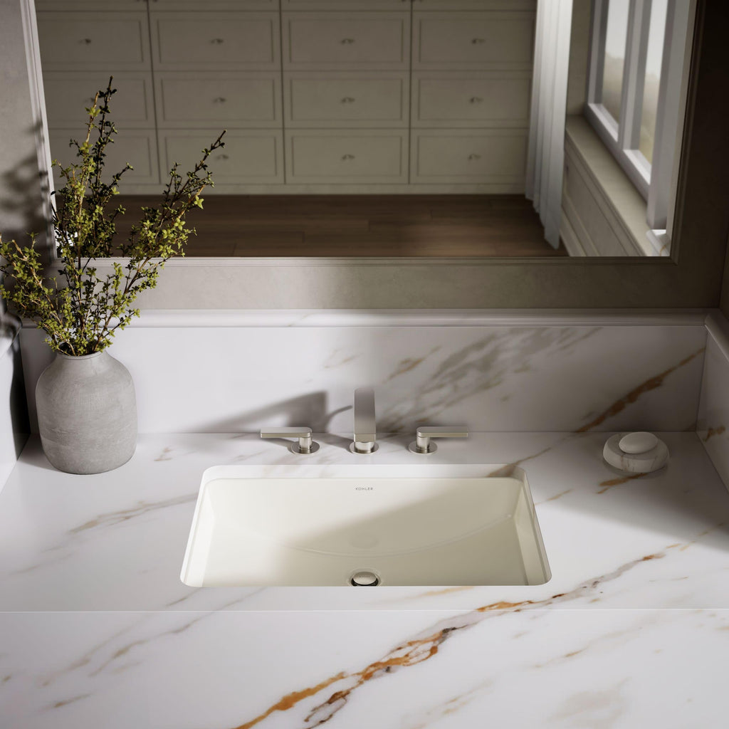 KOHLER 2215-0 Ladena Rectangular Undermount Bathroom Sink Vanity With Curved Bottom, 23-1/4 L x 16-1/4 W, White Bathroom Sinks