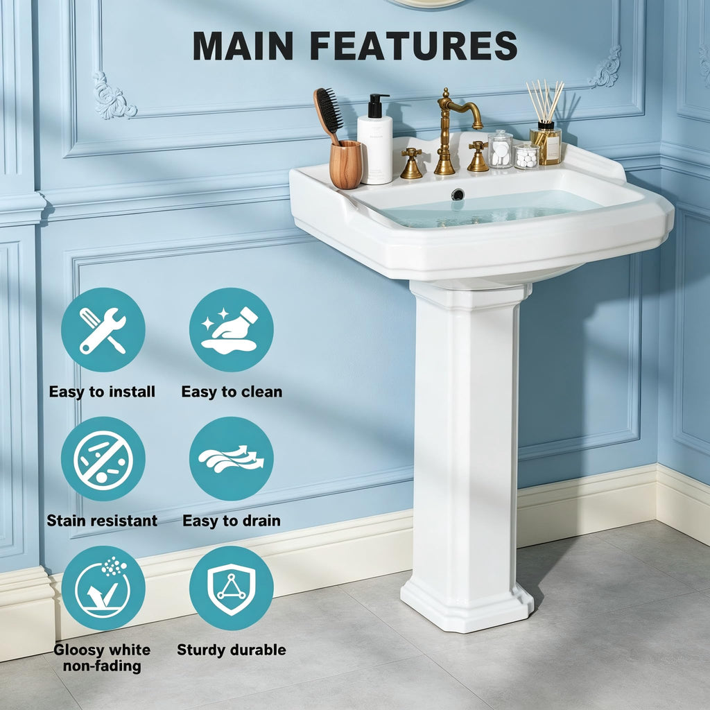 Garvee 20" W X 17" D W Bathroom Pedestal Sink, Pedestal Sink Combo