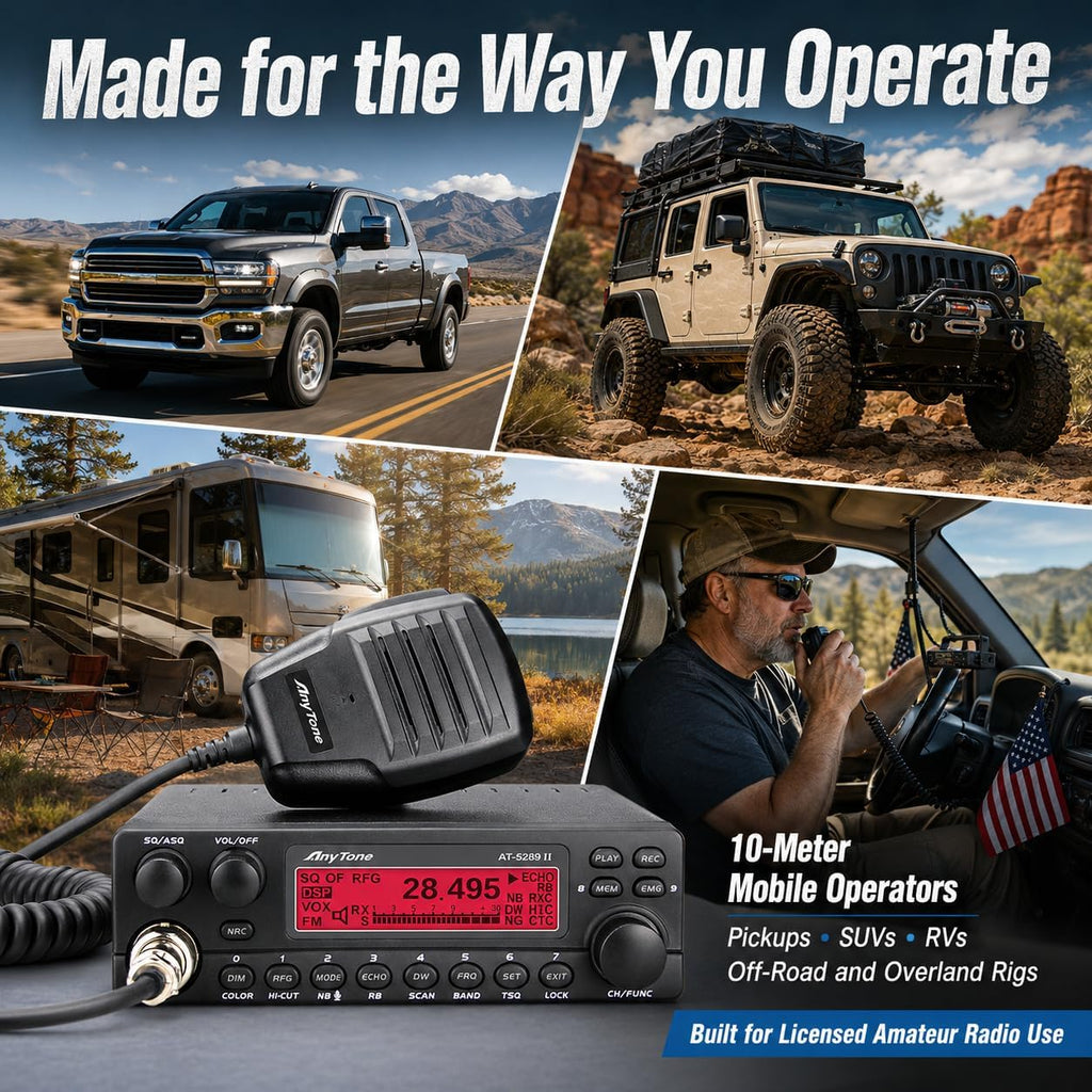 AnyTone AT-5289 II 10 Meter Mobile Ham Radio, 50W FM, 20W AM (60W PEP)