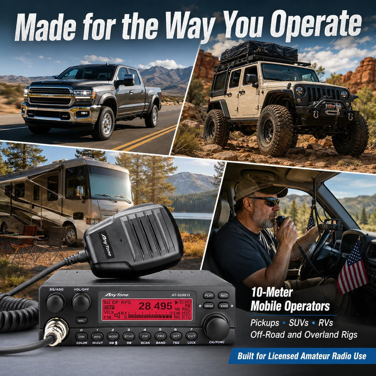 AnyTone AT-5289 II 10 Meter Mobile Ham Radio, 50W FM, 20W AM (60W PEP)