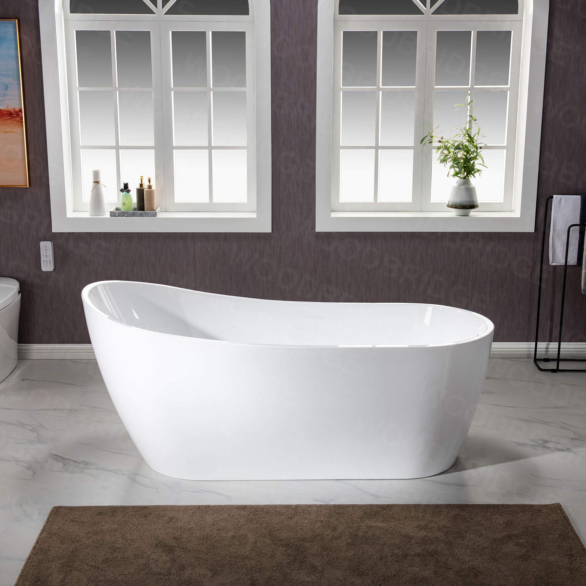 WOODBRIDGE 54"Freestanding White Acylic Soaking Bathtub with Brushed Nickel Drain and Overflow,BTA1507 -B/N-Drain &O
