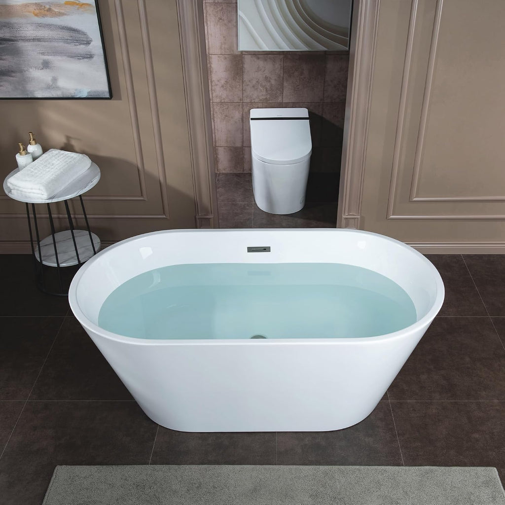 WOODBRIDGE 59" L x 29-1/2" W Freestanding Contemporary Soaking Bathtub with Chrome Drain & Overflow, White, B2514 C