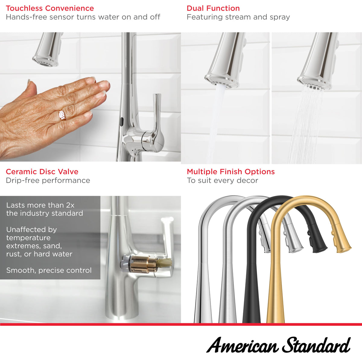 American Standard 7441300.075 Southport Pull-Down Kitchen Faucet with Sprayer, 1.8 GPM, Kitchen Faucets with Pull Down Sprayer, Stainless Steel