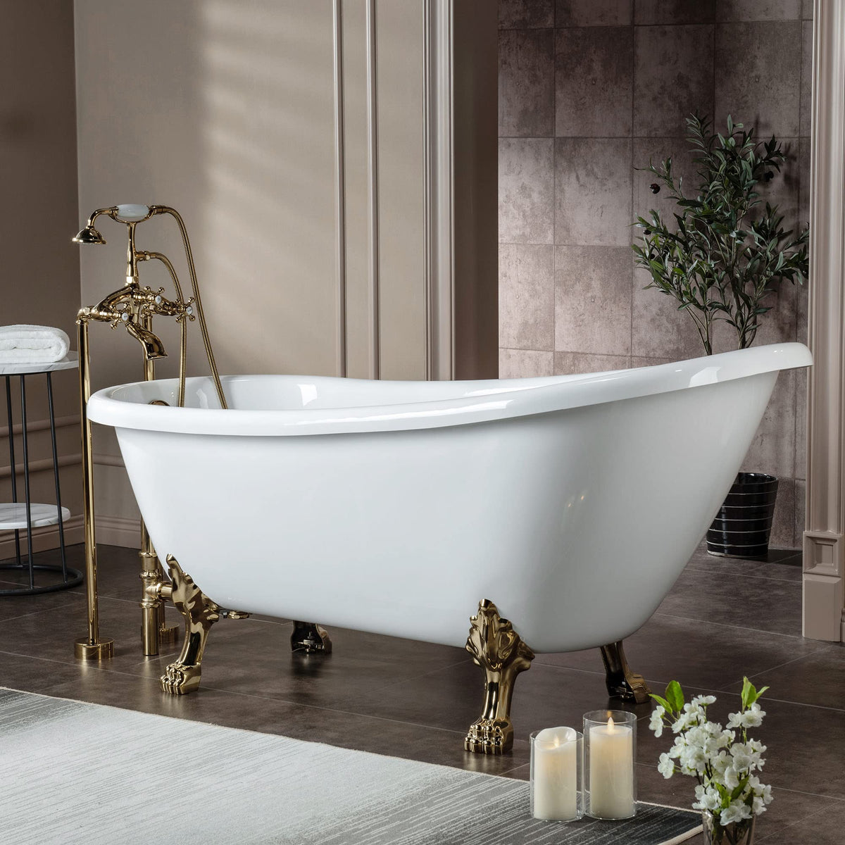 WOODBRIDGE 67" Heavy Duty Acrylic Slipper Clawfoot Bath Tub with Matte Black Feet + Matte Black Drain &Overflow