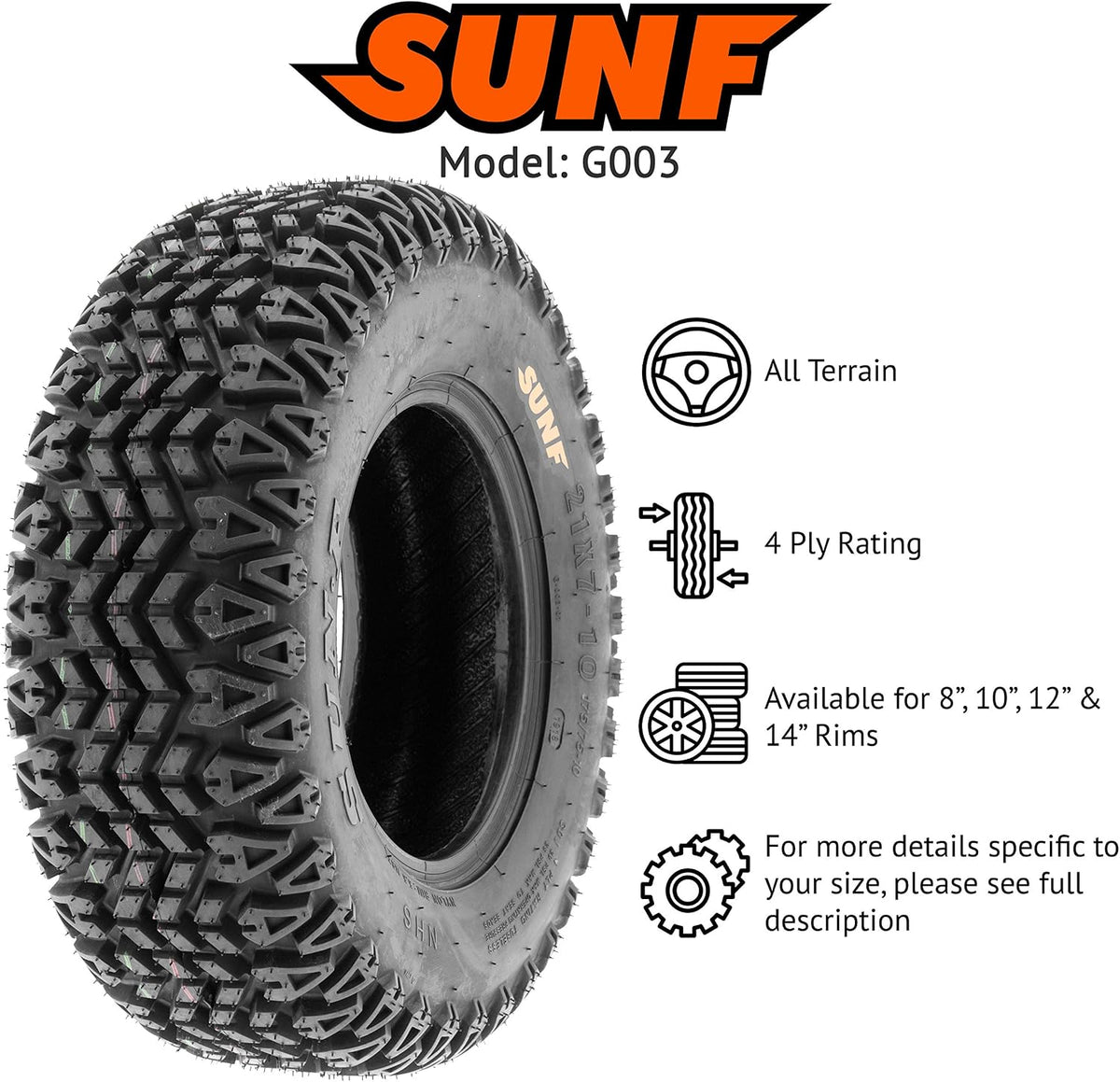 Set of 2 SunF G003 20x10-8 Riding Mower Tires, Turf Tires 20x10-8, Tractor Tires, Rim(s) NOT included