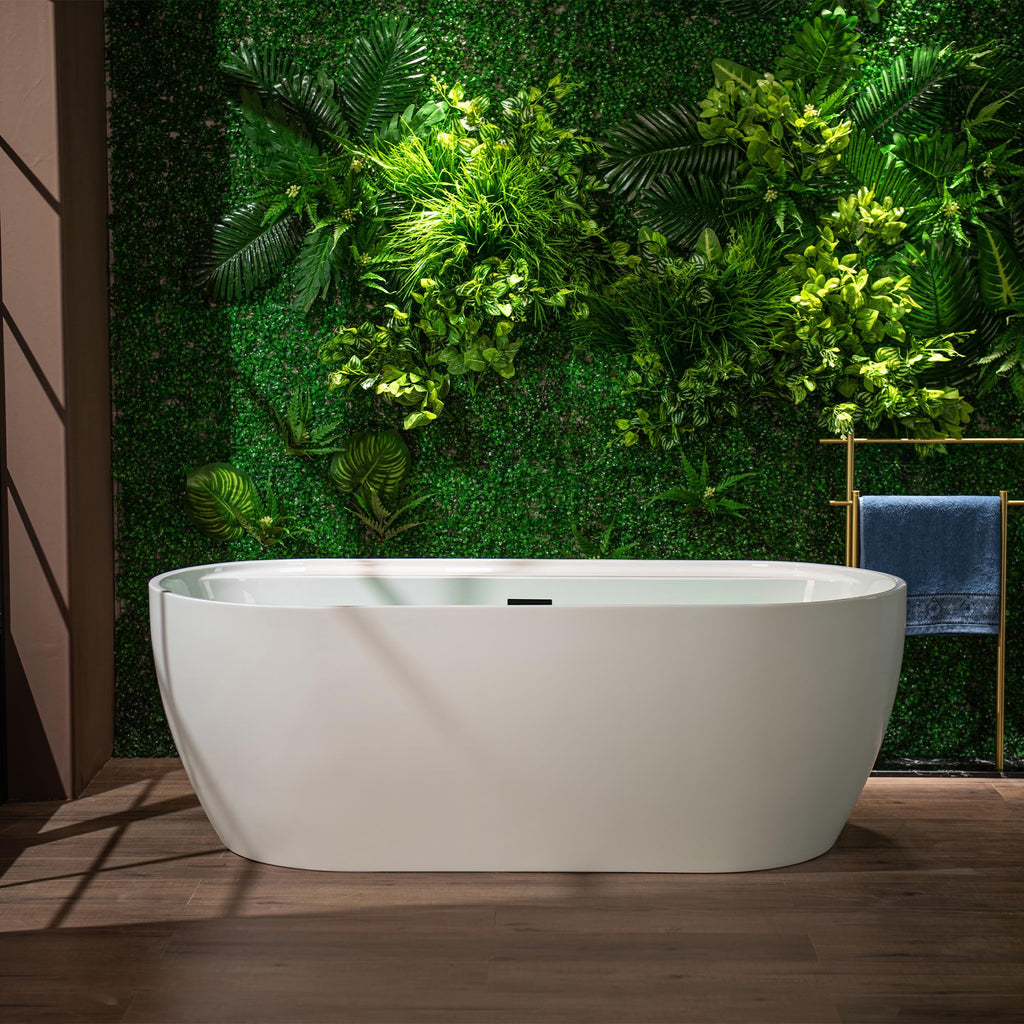 WOODBRIDGE 72" Acrylic Freestanding Bathtub Contemporary Soaking White Tub with Brushed Nickel Overflow and Drain,B0059BN