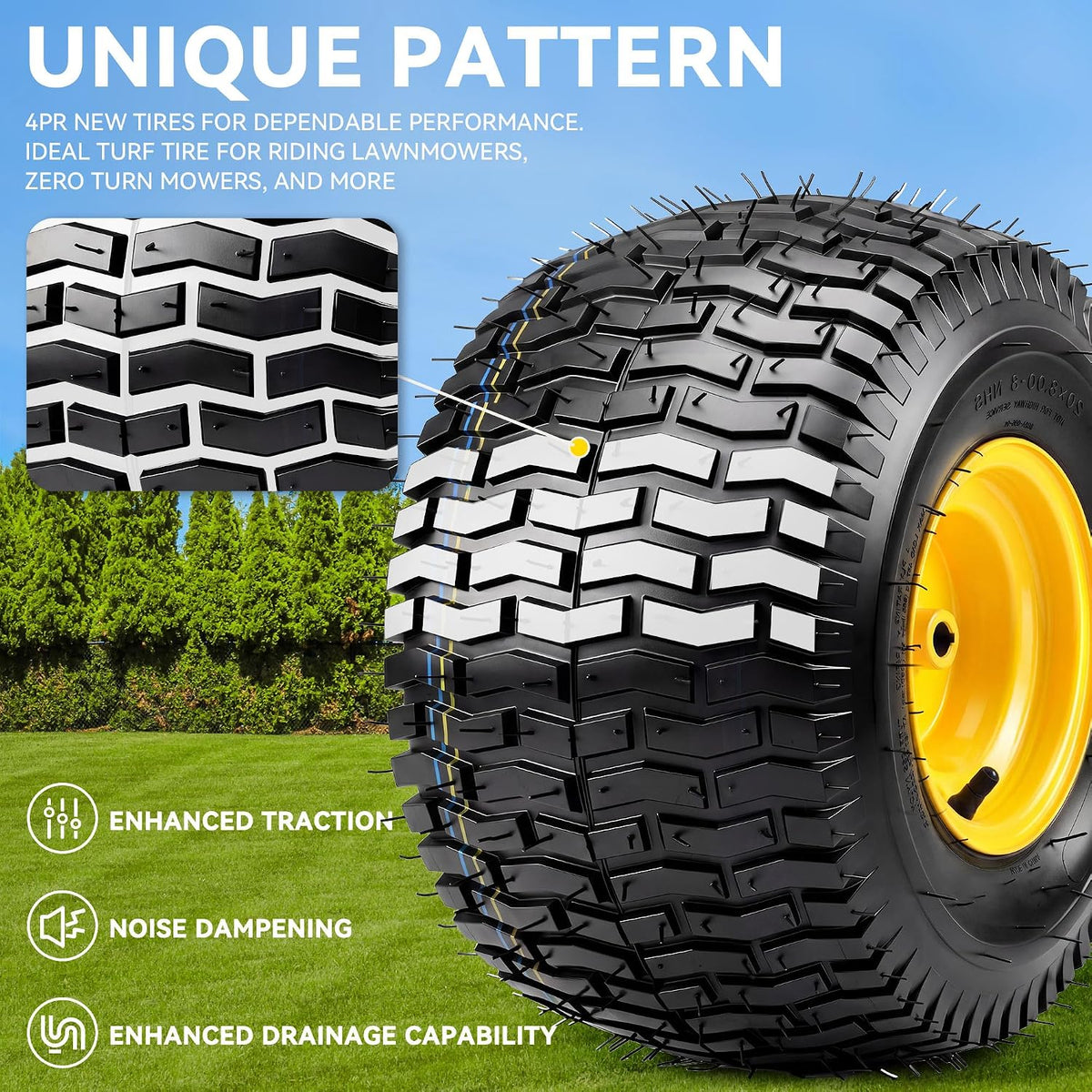 YITAMOTOR 20x8.00-8 Tubeless Lawn Mower Tire & Wheel Assemblies