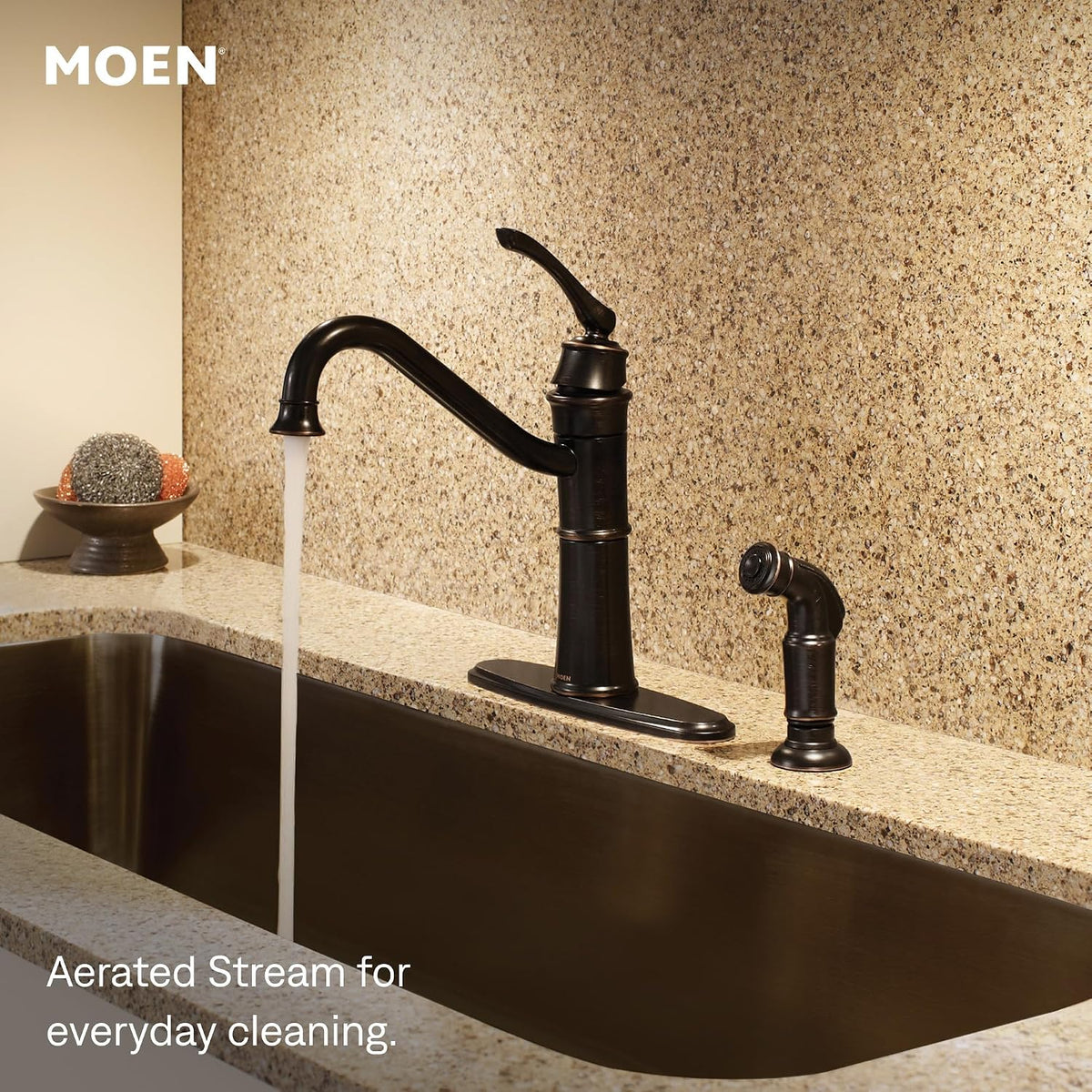 Moen Wetherly Spot Resist Stainless High-Arc Kitchen Faucet with Side Spray, 87999SRS