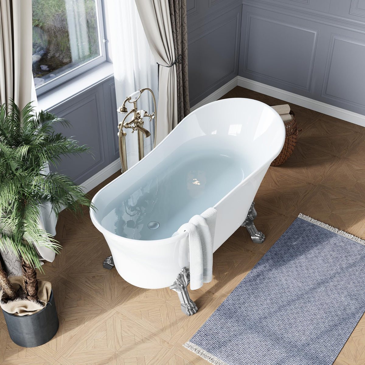 49" Acrylic Freestanding Bathtub - Japanese Square Soaking Tub with Built-in Seat & Toe-Tap Drain, Glossy White Finish, CUPC Certified