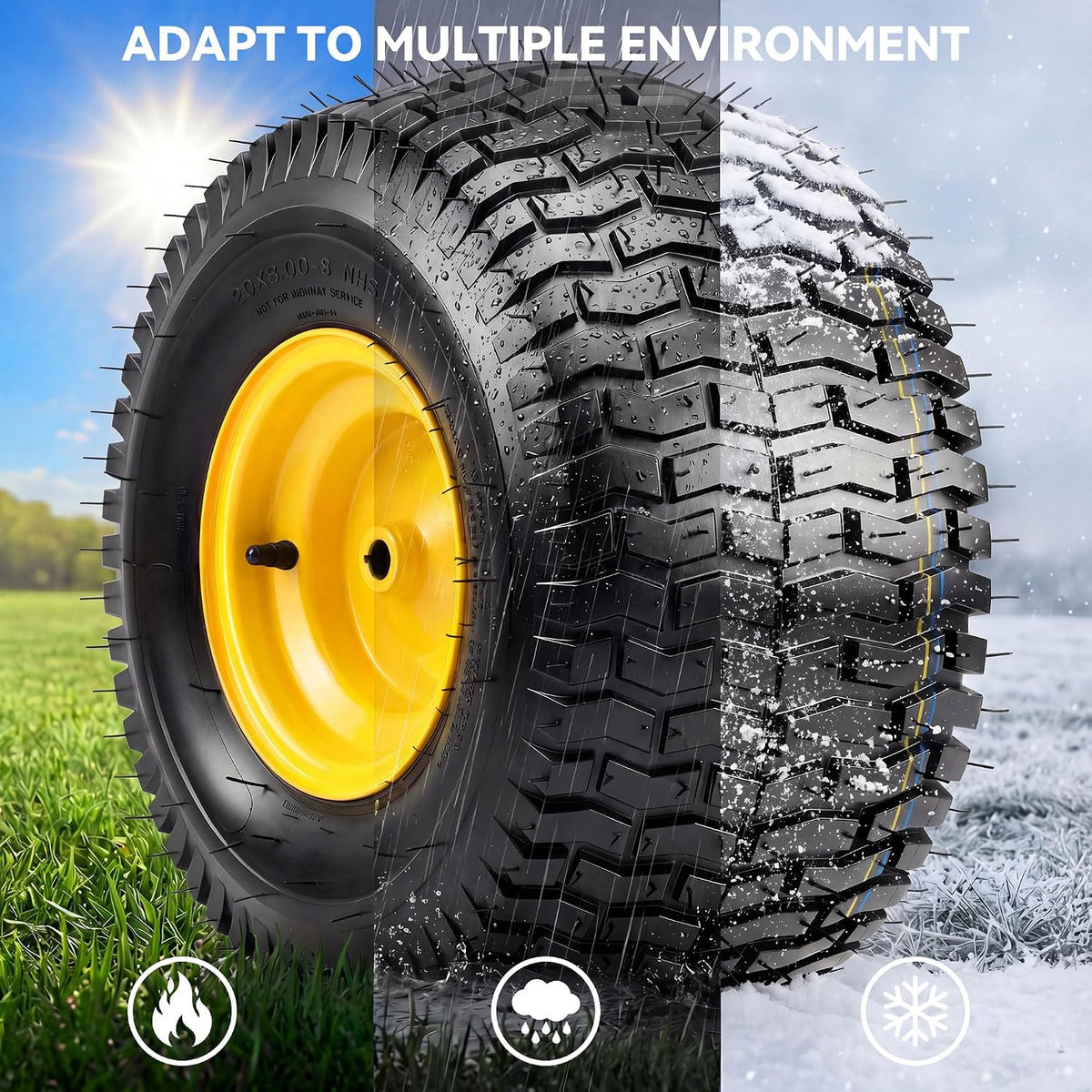 YITAMOTOR 20x8.00-8 Tubeless Lawn Mower Tire & Wheel Assemblies